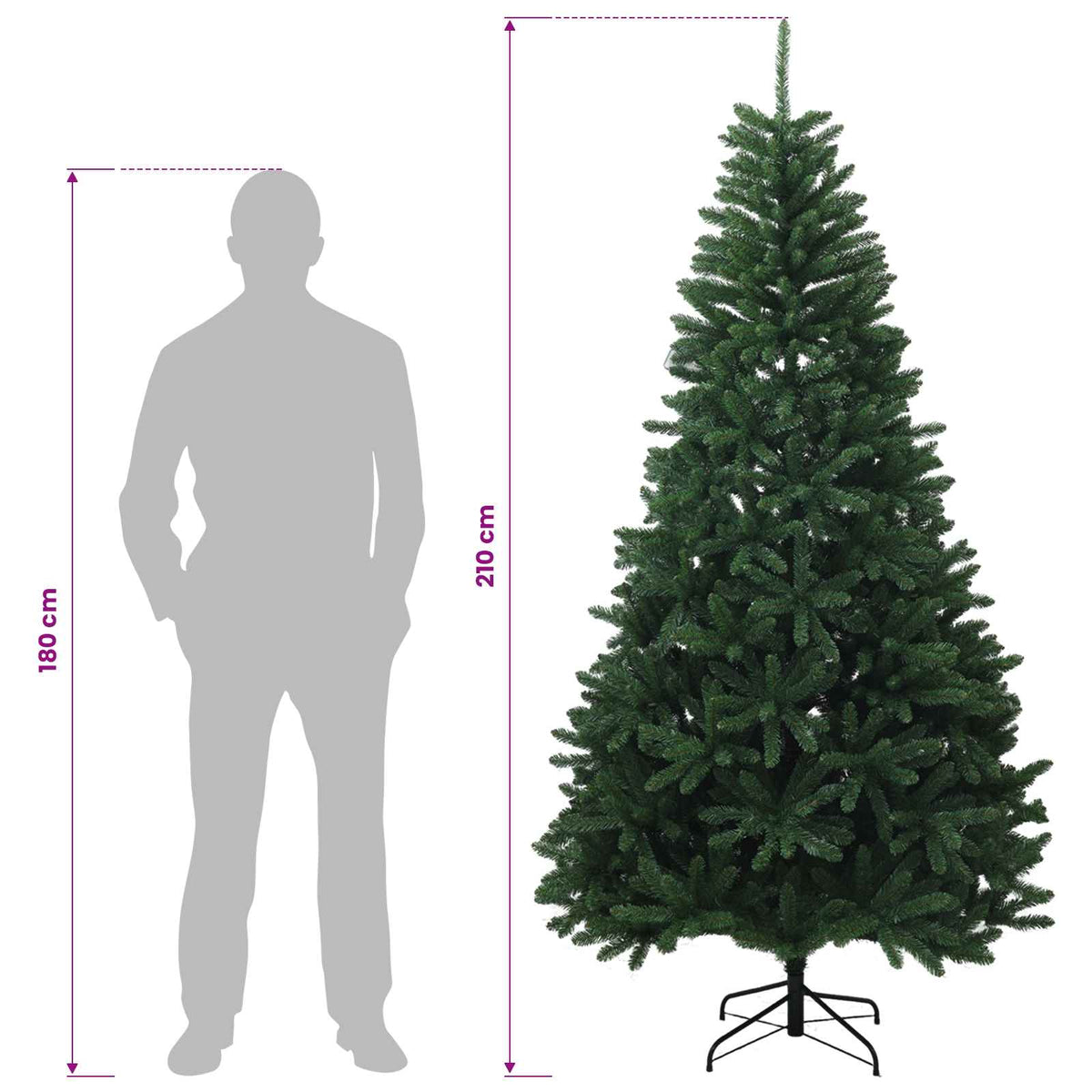 vidaXL Sztuczna choinka z zawiasami 210 cm PVC Średnia zieleń