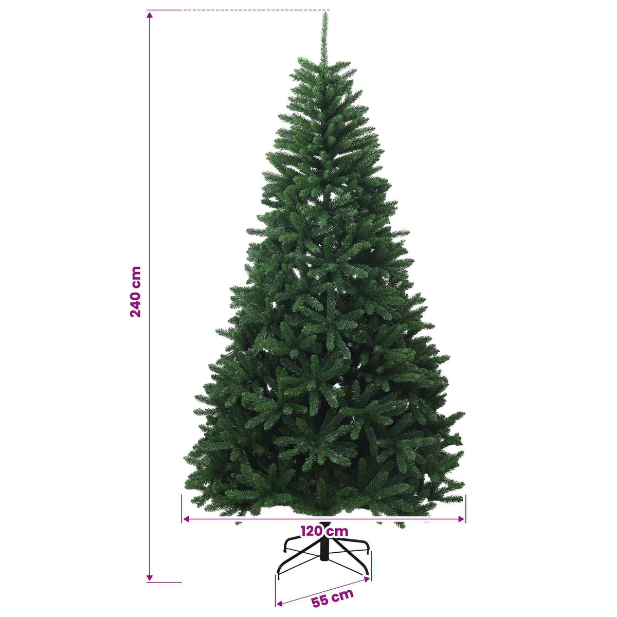 vidaXL Sztuczna choinka z zawiasami 240 cm PVC Średnia zieleń