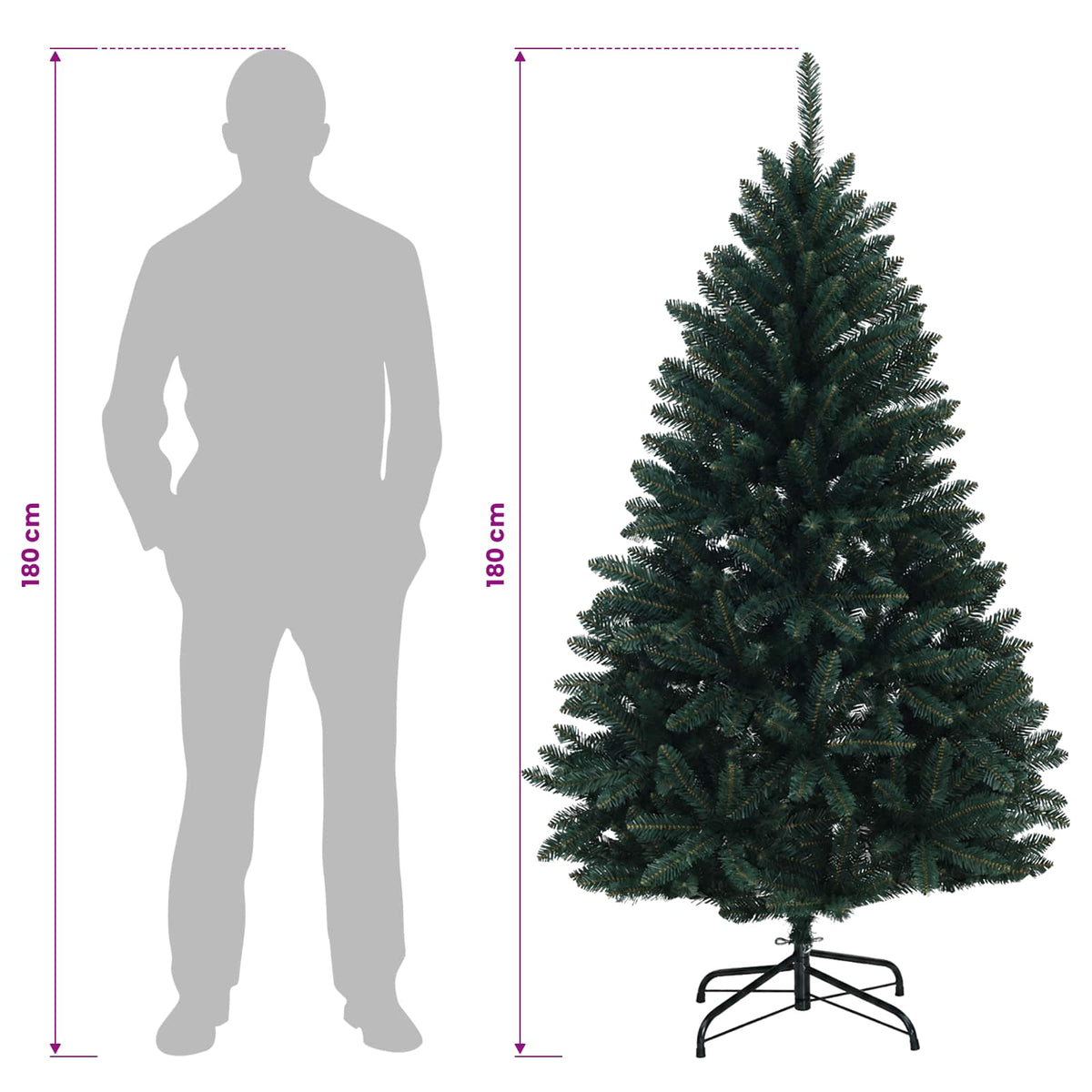 vidaXL Sztuczna choinka z zawiasami 180 cm PVC Ciemnozielony