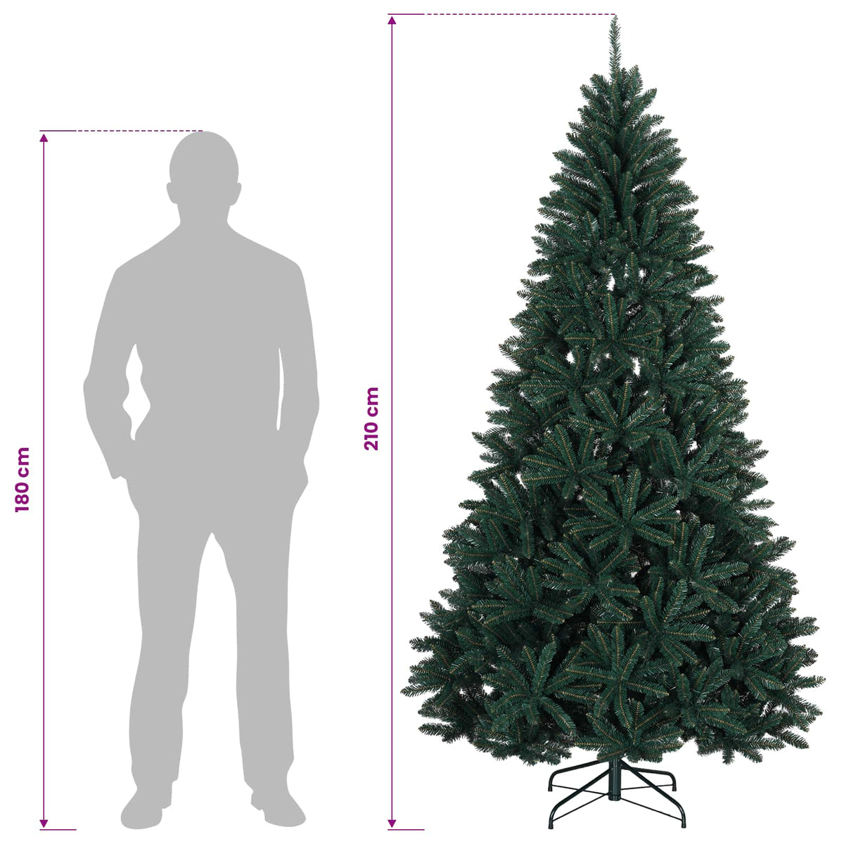 vidaXL Sztuczna choinka z zawiasami 210 cm PVC Ciemnozielony