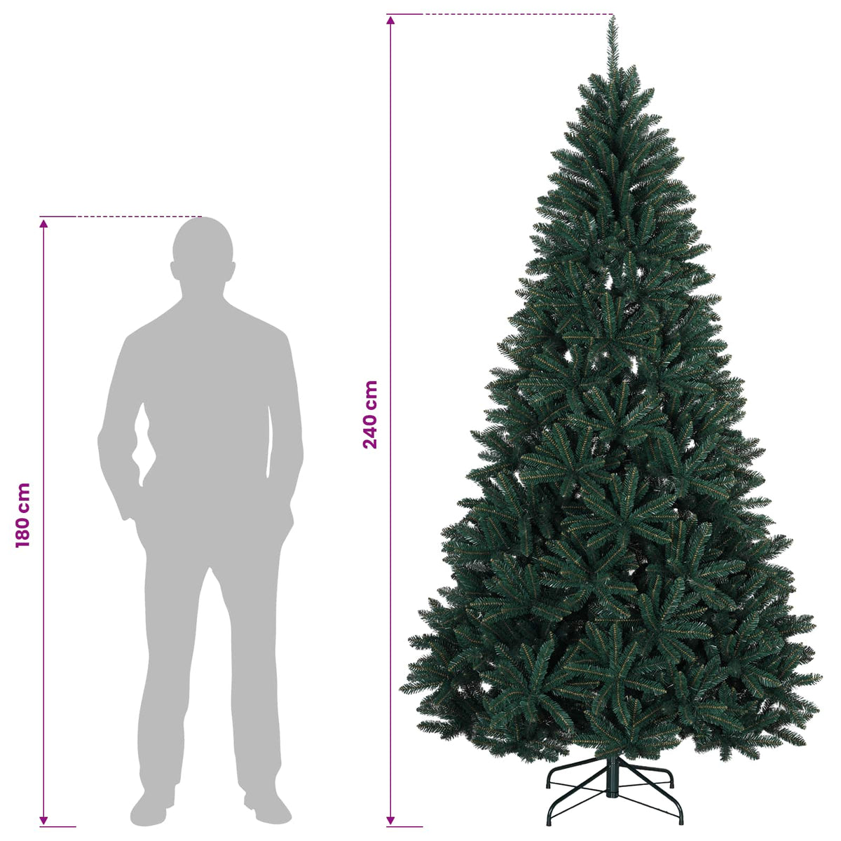 vidaXL Sztuczna choinka z zawiasami 240 cm PVC Ciemnozielony