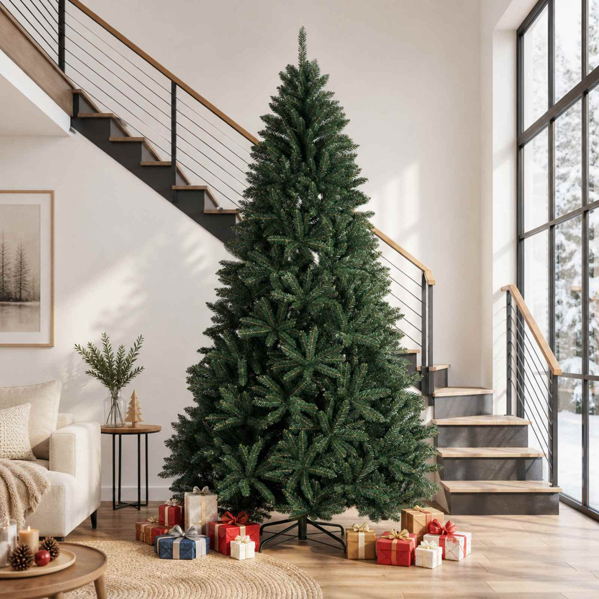 vidaXL Sztuczna choinka z zawiasami 270 cm PVC Ciemnozielony