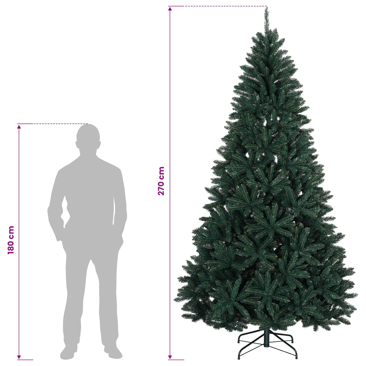 vidaXL Sztuczna choinka z zawiasami 270 cm PVC Ciemnozielony