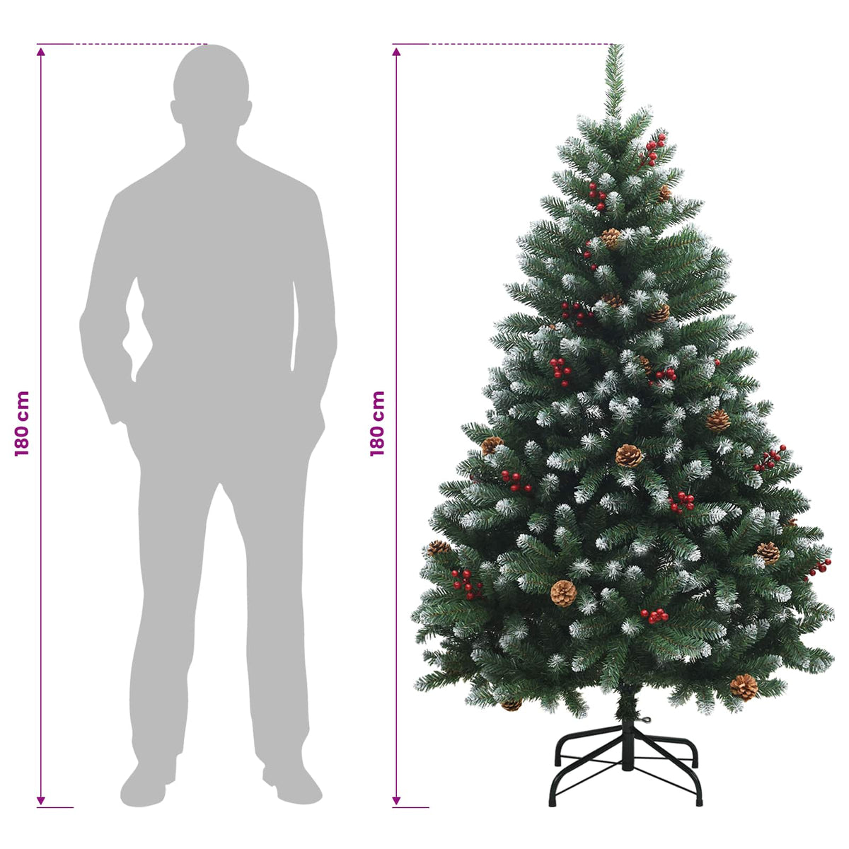 vidaXL Sztuczna choinka z zawiasami 180 cm PVC Zielony i Biały