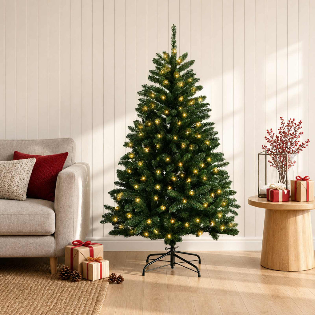 vidaXL Sztuczna choinka z zawiasami 180 cm 300 LED Ciepła biel stal