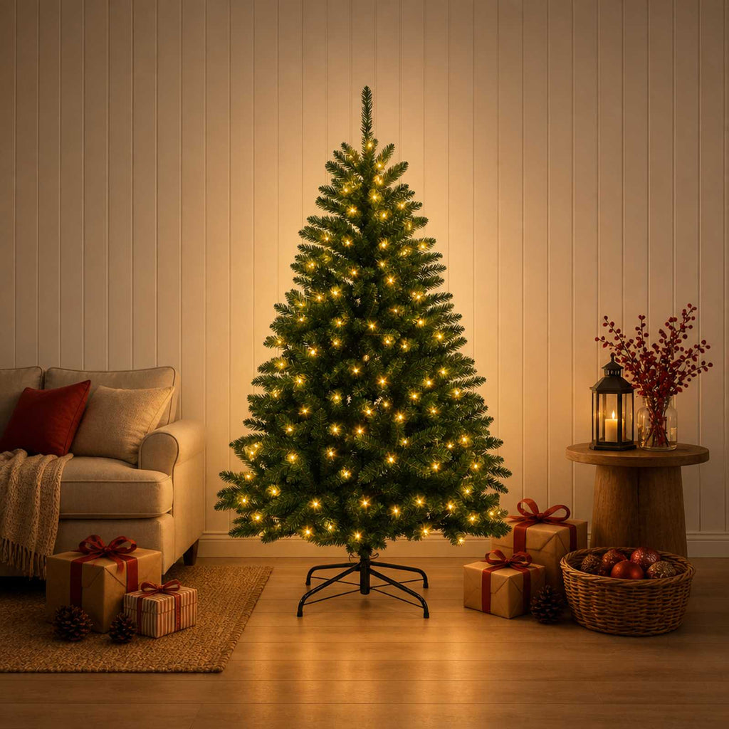 vidaXL Sztuczna choinka z zawiasami 180 cm 300 LED Ciepła biel stal