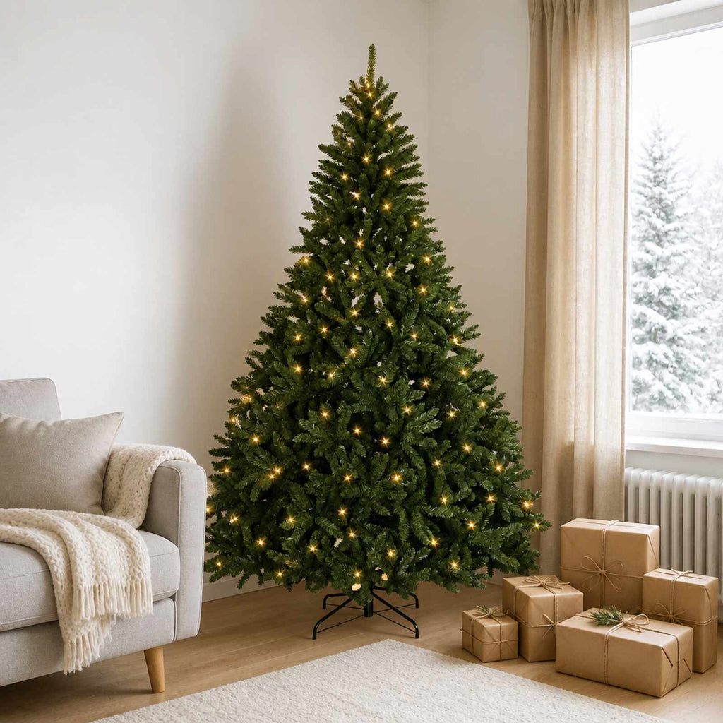 vidaXL Sztuczna choinka z zawiasami 210 cm 400 LED Ciepła biel stal