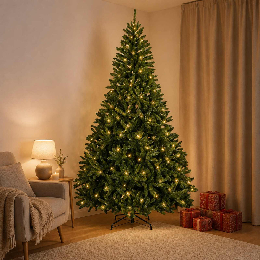 vidaXL Sztuczna choinka z zawiasami 210 cm 400 LED Ciepła biel stal
