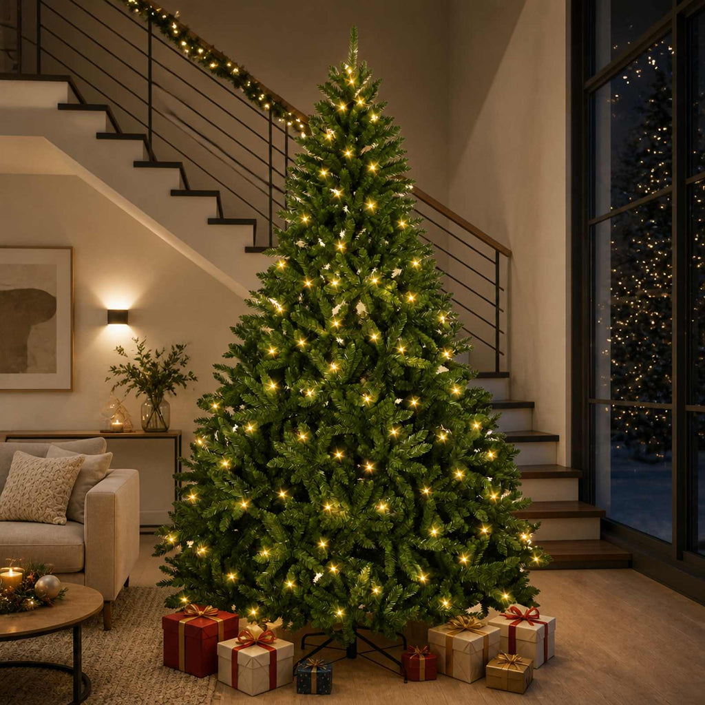 vidaXL Sztuczna choinka z zawiasami 300 cm 1000 LED Ciepła biel stal