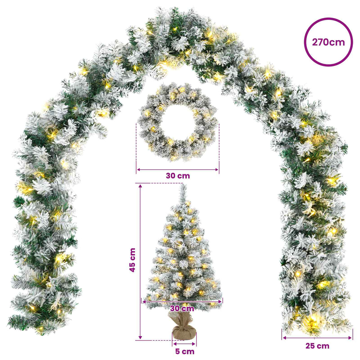 vidaXL Zestaw mini choinek 45 cm 125 LED Ciepła biel PVC