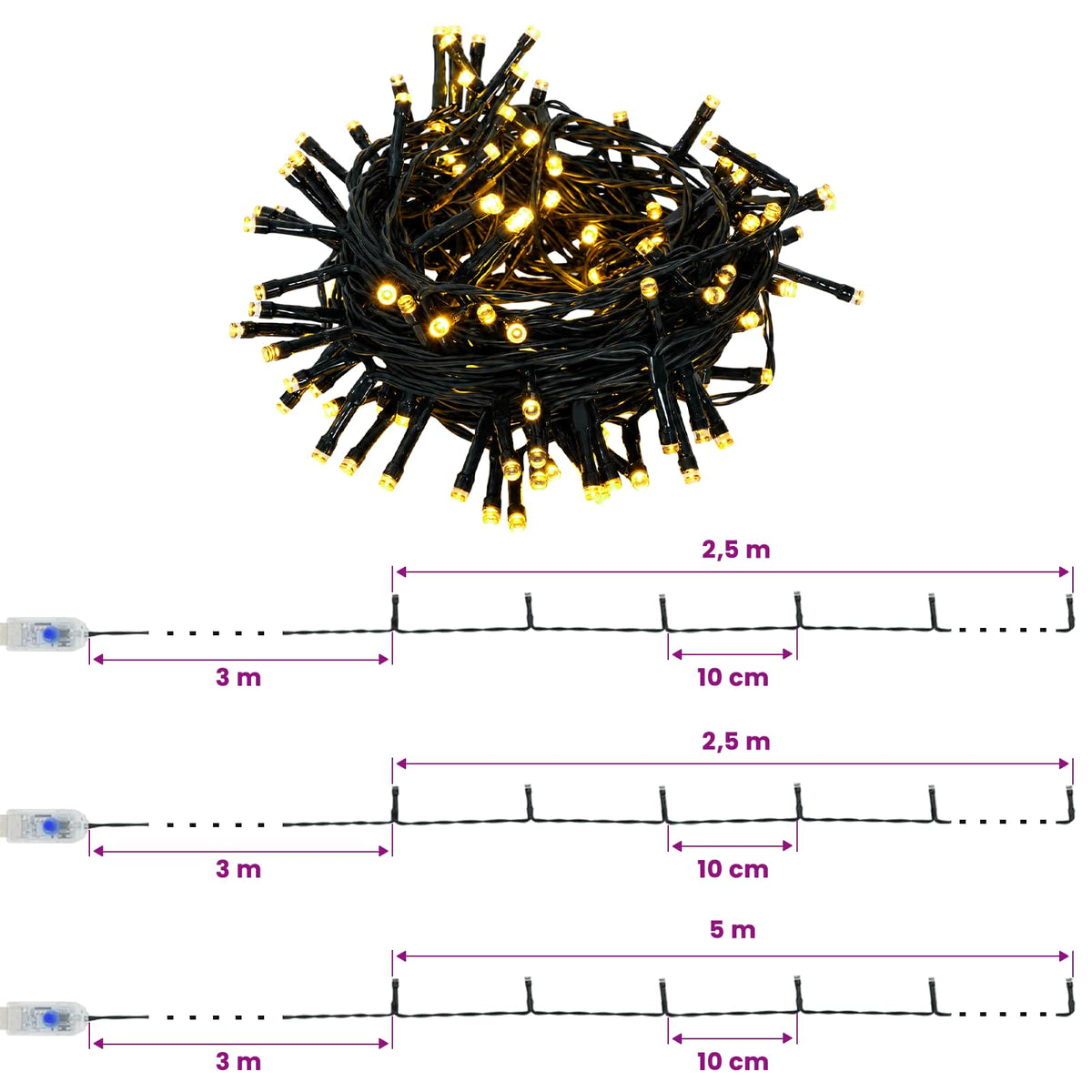 vidaXL Zestaw mini choinek 45 cm 125 LED Ciepła biel PVC