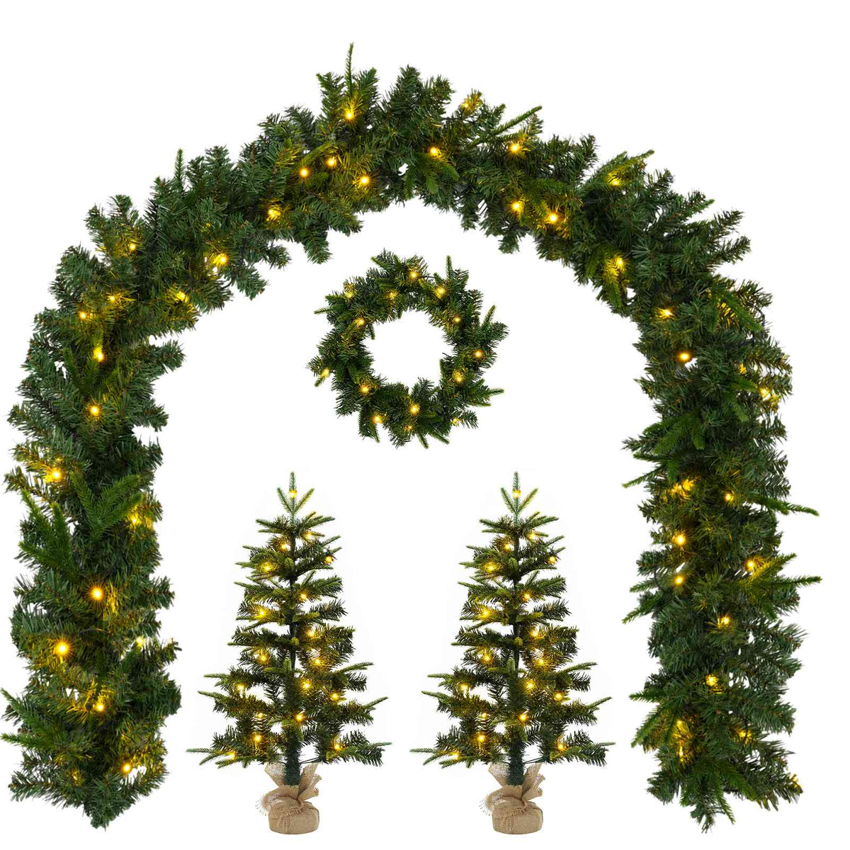 vidaXL Zestaw mini choinek 45 cm 125 LED Ciepła biel PVC i PE zielony