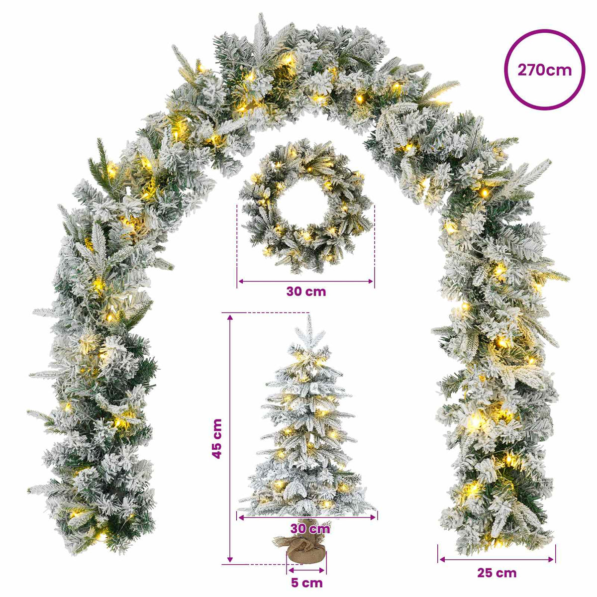 vidaXL Mini choinka świąteczna 45 cm 125 LED Ciepła biel PVC i PE