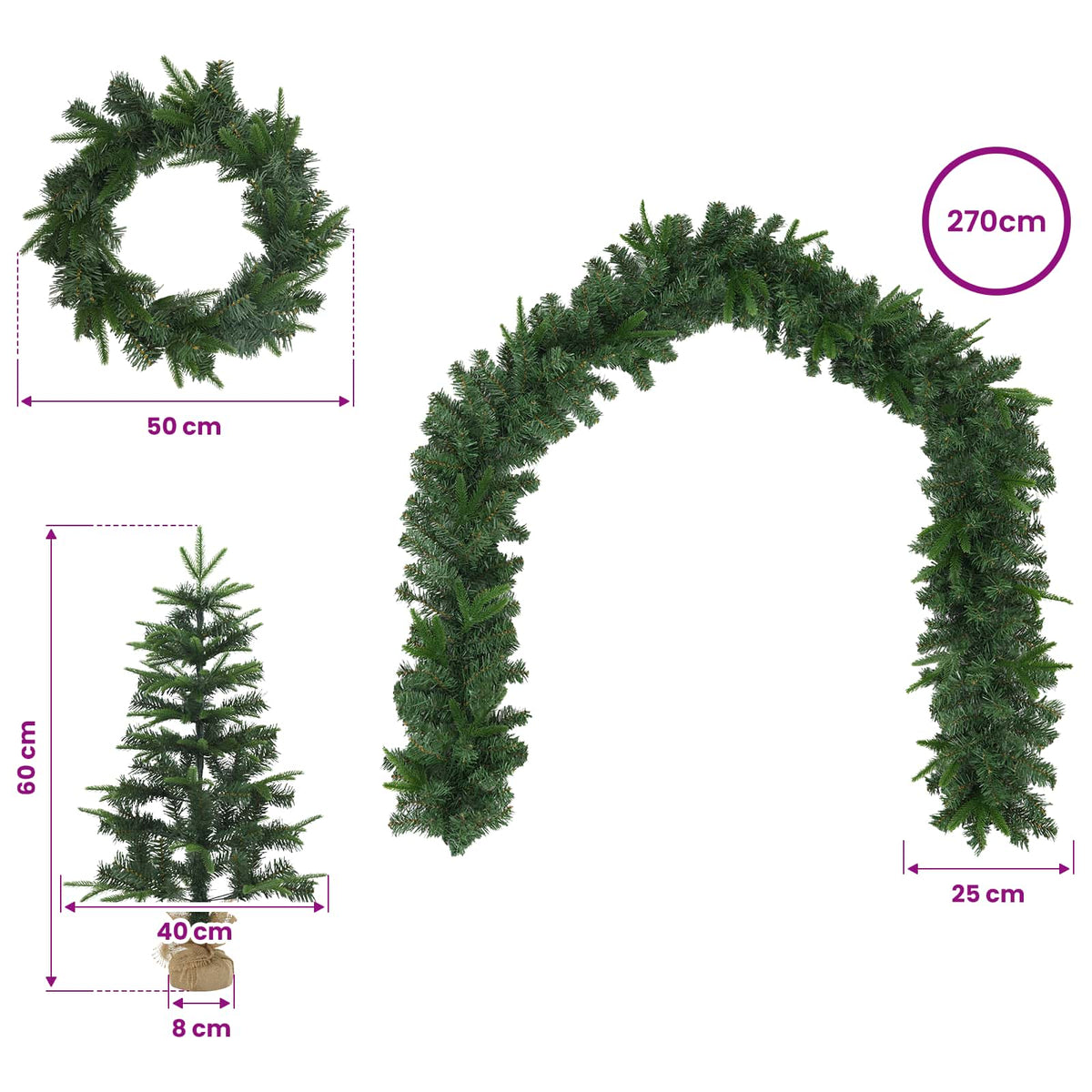 vidaXL Zestaw mini choinek 60 cm PVC i PE zielony