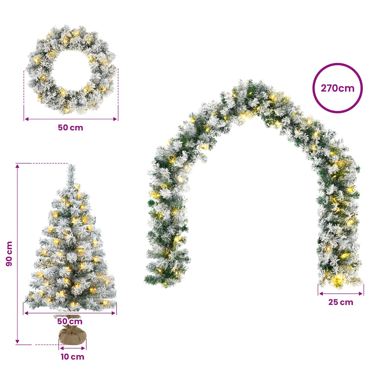 vidaXL Zestaw mini choinek 90 cm 175 LED Ciepła biel PVC