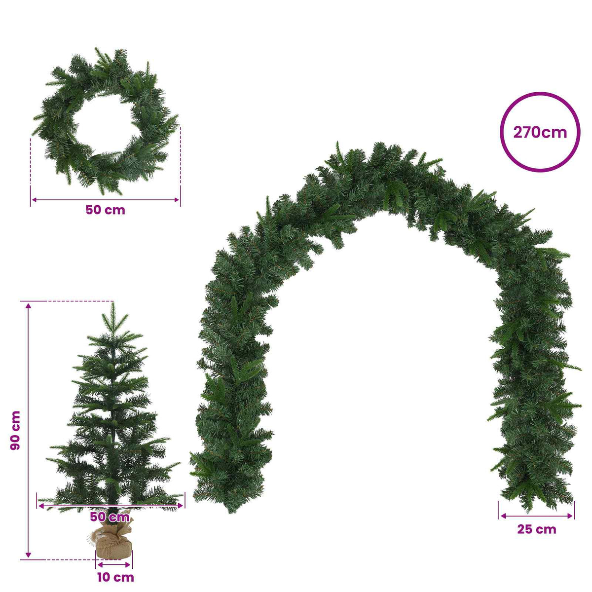 vidaXL Zestaw mini choinek 90 cm PVC i PE zielony