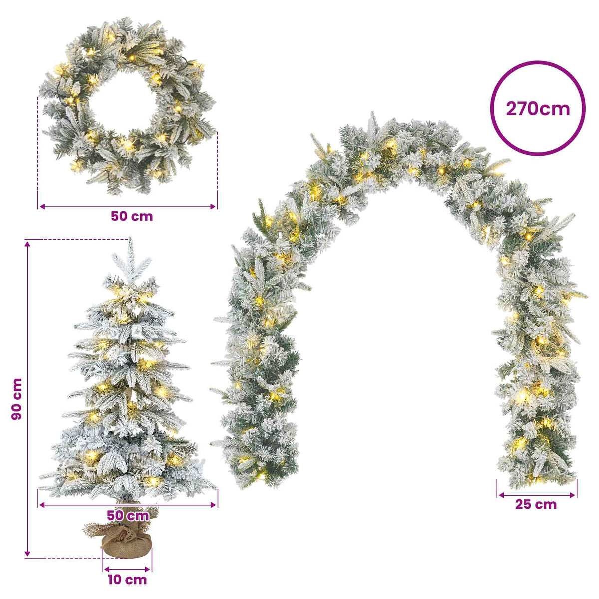 vidaXL Zestaw mini choinek 90 cm 175 LED Ciepła biel PVC i PE