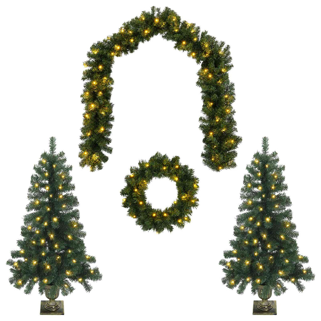 vidaXL Zestaw mini choinek 120 cm 275 LED Ciepła biel PVC zielony