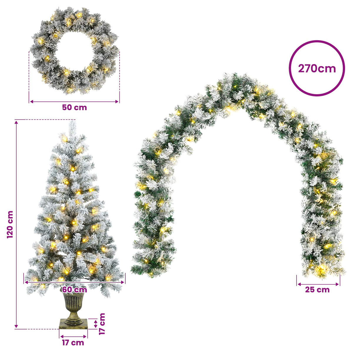 vidaXL Zestaw mini choinek 120 cm 275 LED Ciepła biel PVC