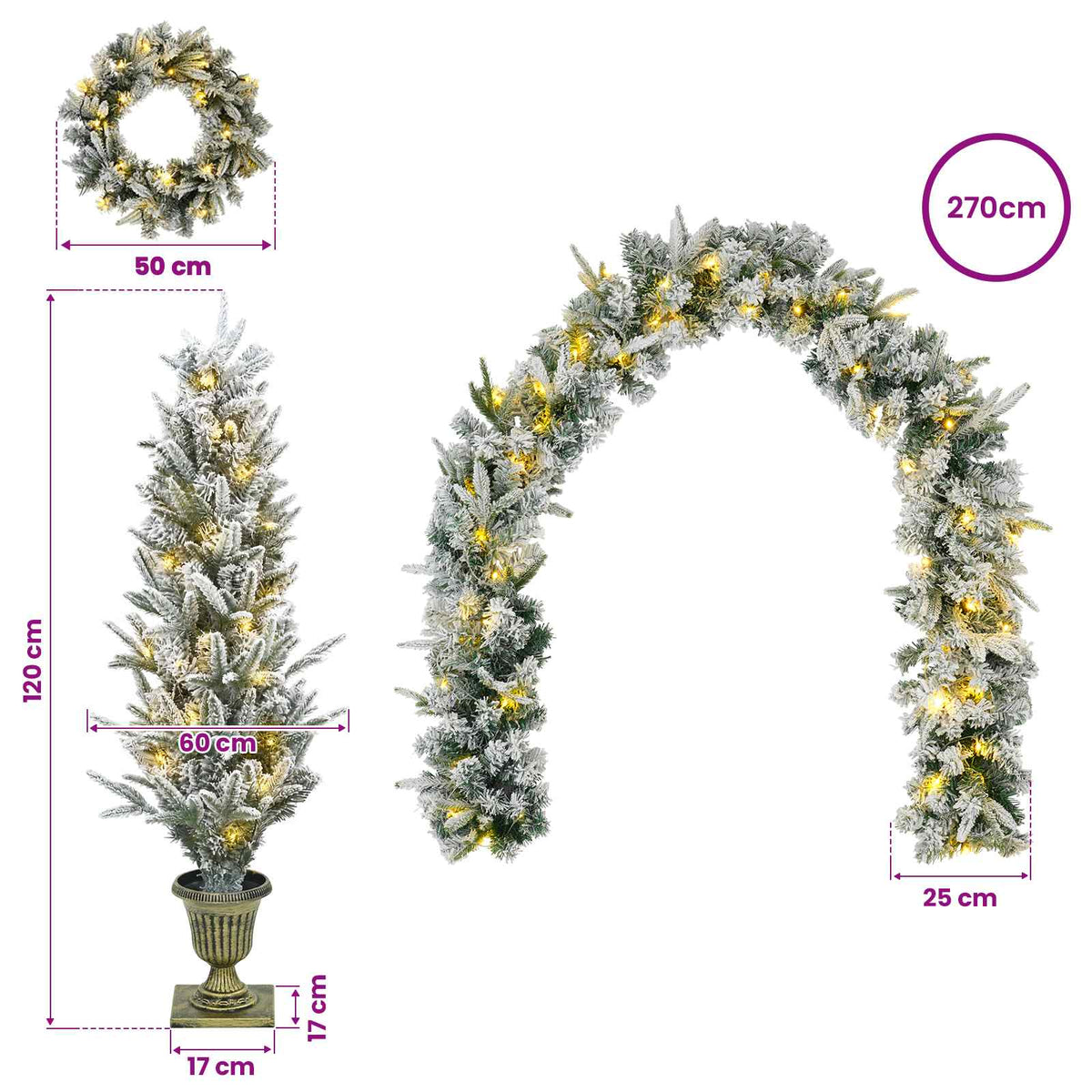 vidaXL Mini choinka świąteczna 120 cm 275 LED Ciepła biel PVC i PE