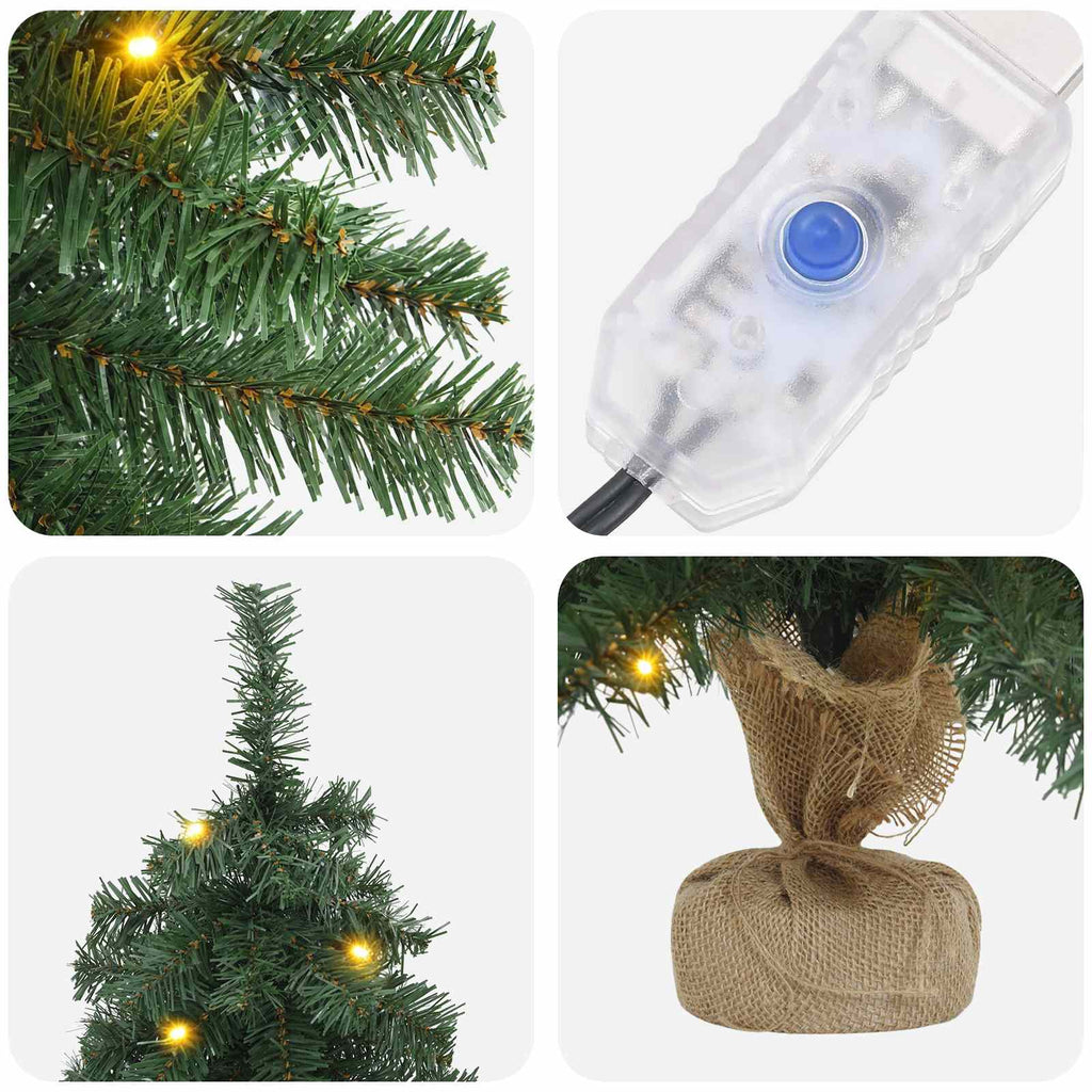 vidaXL Mini choinka świąteczna 60 cm 25 LED Ciepła biel PVC zielony