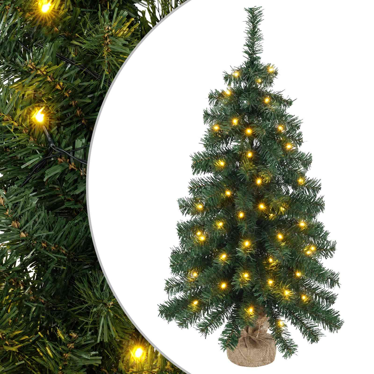 vidaXL Mini choinka świąteczna 60 cm 25 LED Ciepła biel PVC zielony