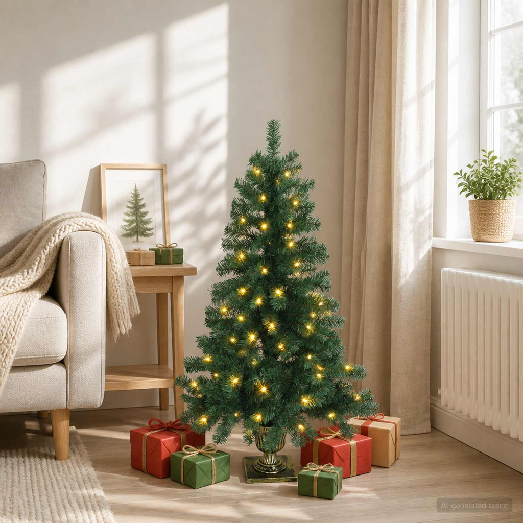 vidaXL Mini choinka świąteczna 120 cm 100 LED Ciepła biel PVC zielony