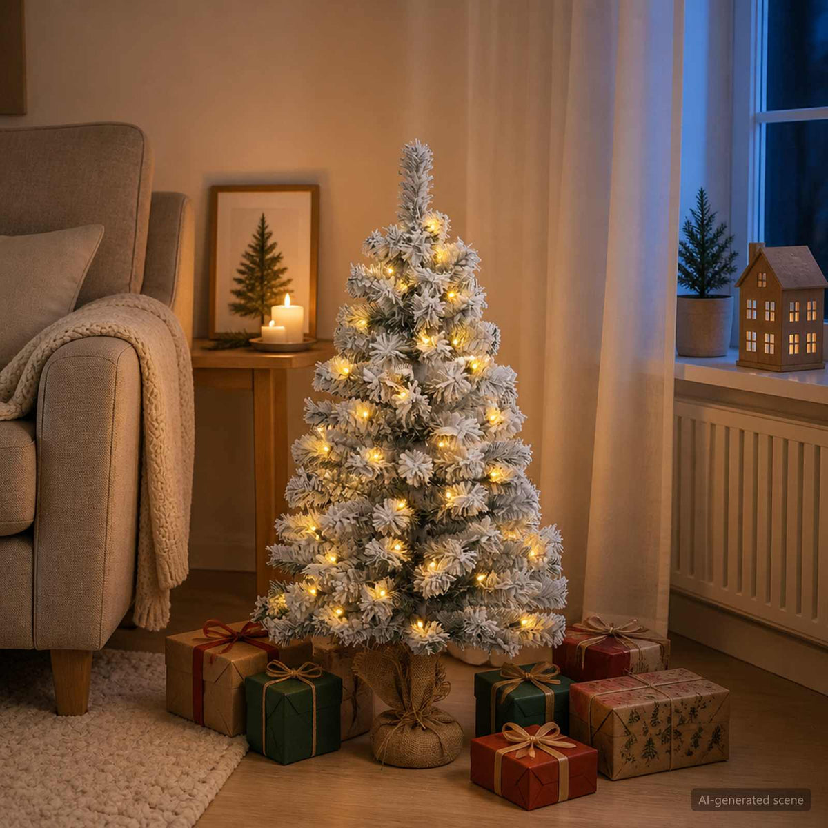 vidaXL Mini choinka ośnieżona 90 cm 50 LED Ciepła biel PVC