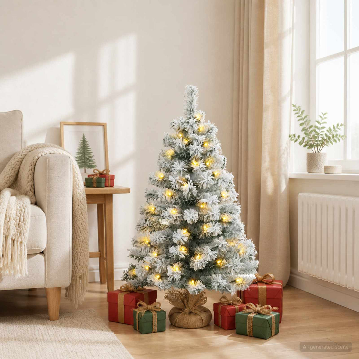 vidaXL Mini choinka ośnieżona 90 cm 50 LED Ciepła biel PVC
