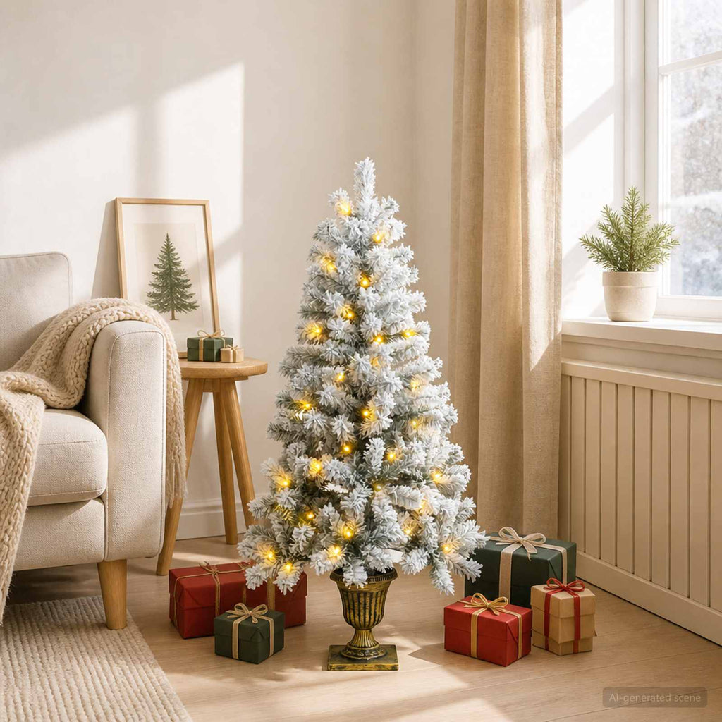 vidaXL Mini choinka ośnieżona 120 cm 100 LED Ciepła biel PVC