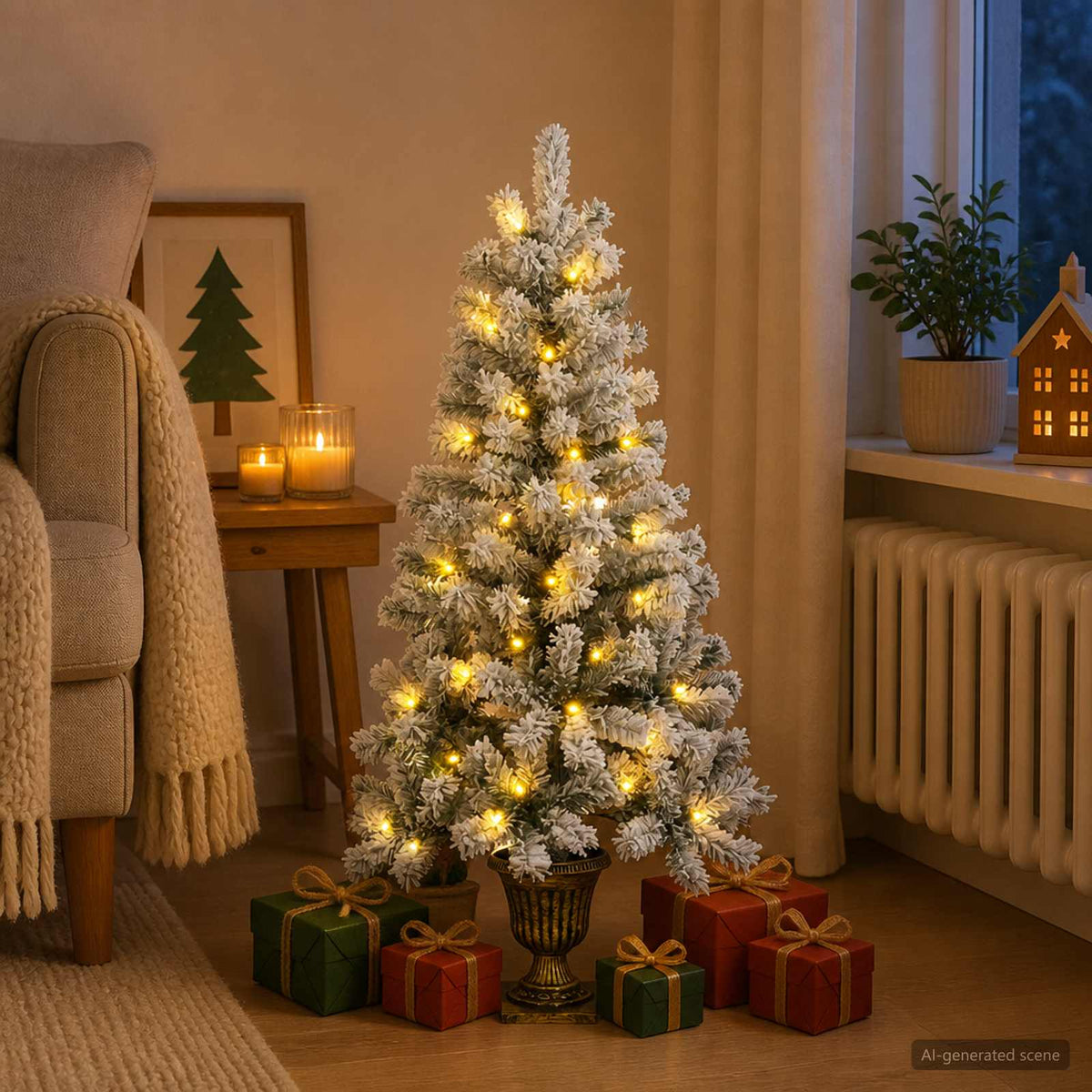 vidaXL Mini choinka ośnieżona 120 cm 100 LED Ciepła biel PVC
