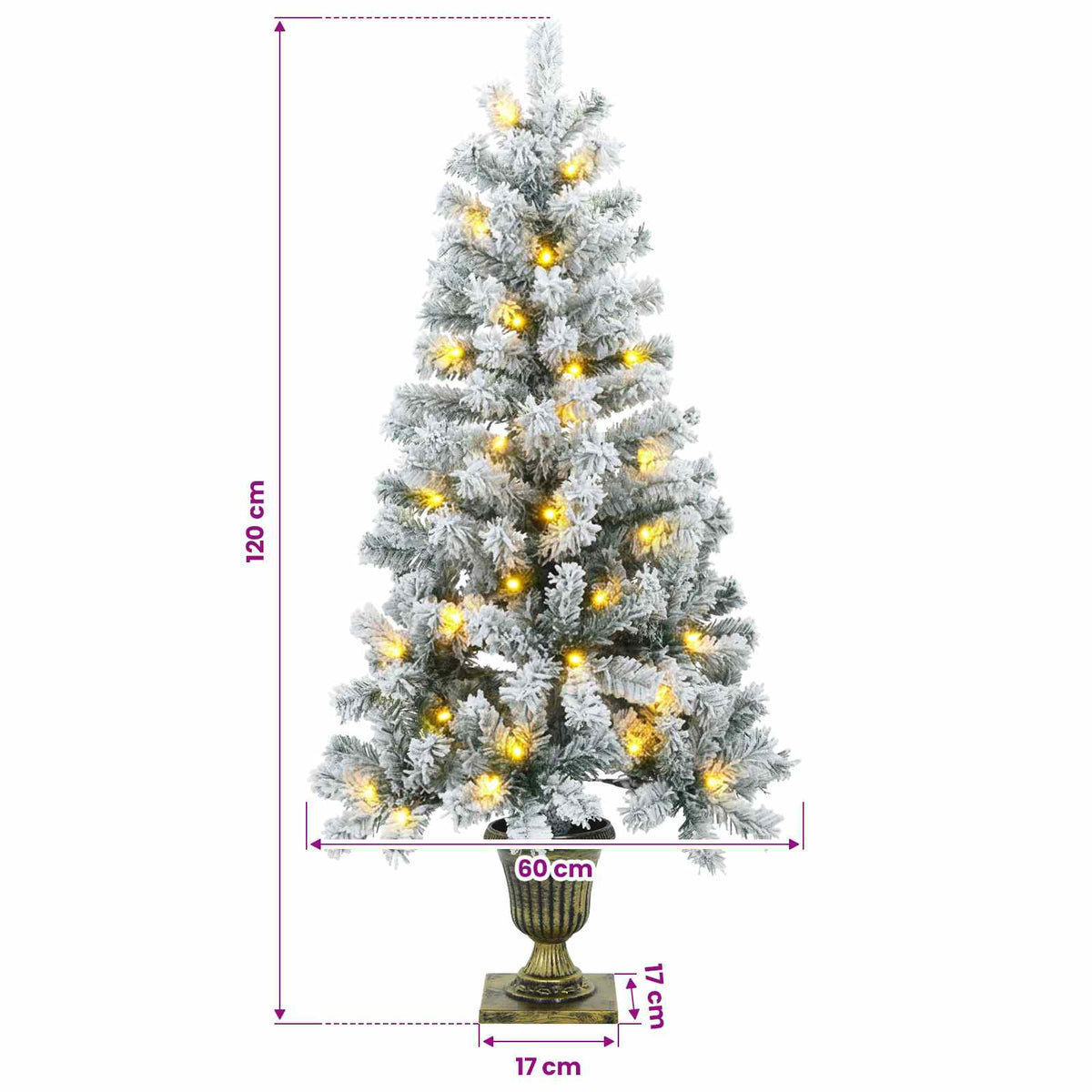 vidaXL Mini choinka ośnieżona 120 cm 100 LED Ciepła biel PVC