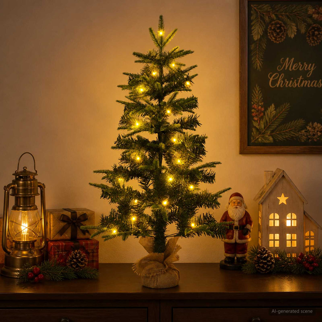 vidaXL Mini choinka świąteczna 60 cm 25 LED Ciepła biel PVC i PE