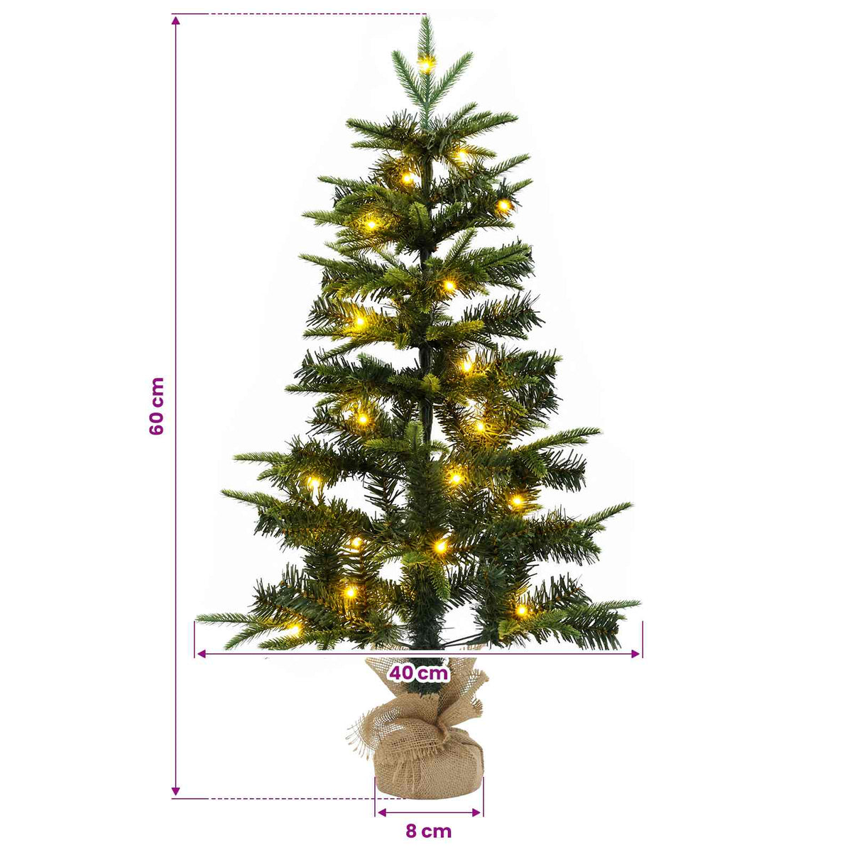 vidaXL Mini choinka świąteczna 60 cm 25 LED Ciepła biel PVC i PE