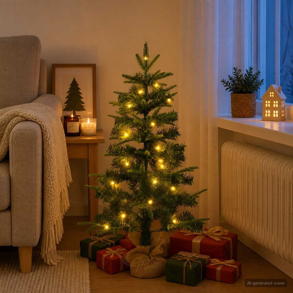 vidaXL Mini choinka świąteczna 90 cm 50 LED Ciepła biel PVC i PE