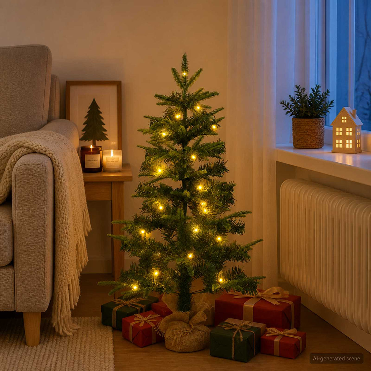 vidaXL Mini choinka świąteczna 90 cm 50 LED Ciepła biel PVC i PE