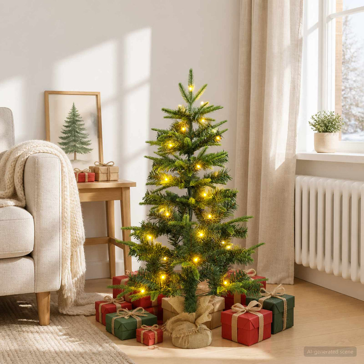 vidaXL Mini choinka świąteczna 90 cm 50 LED Ciepła biel PVC i PE