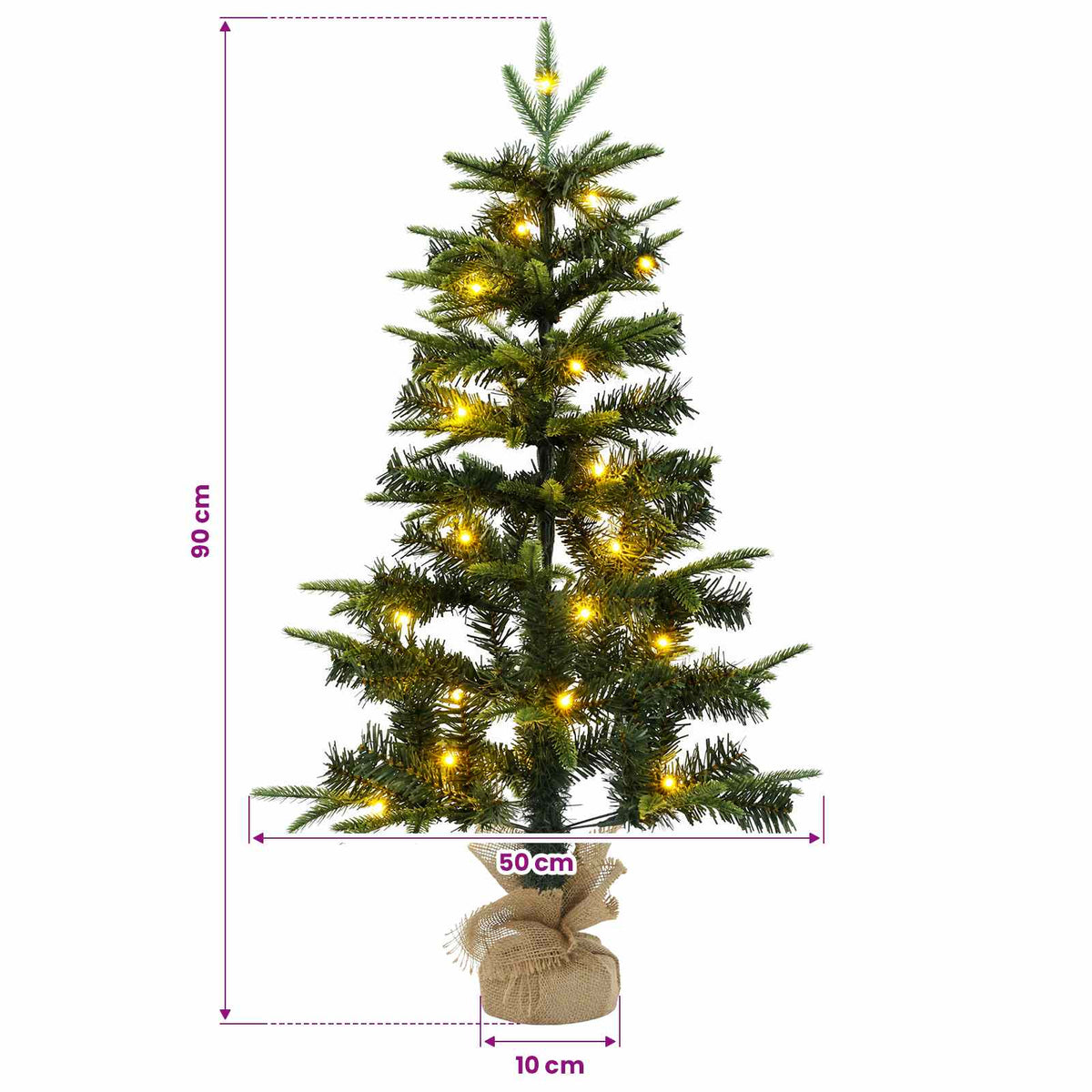 vidaXL Mini choinka świąteczna 90 cm 50 LED Ciepła biel PVC i PE