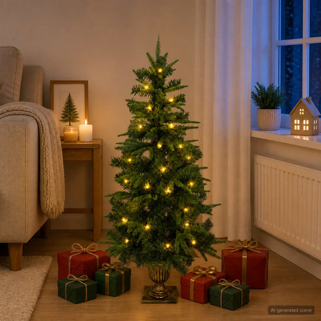 vidaXL Mini choinka świąteczna 120 cm 100 LED Ciepła biel PVC i PE