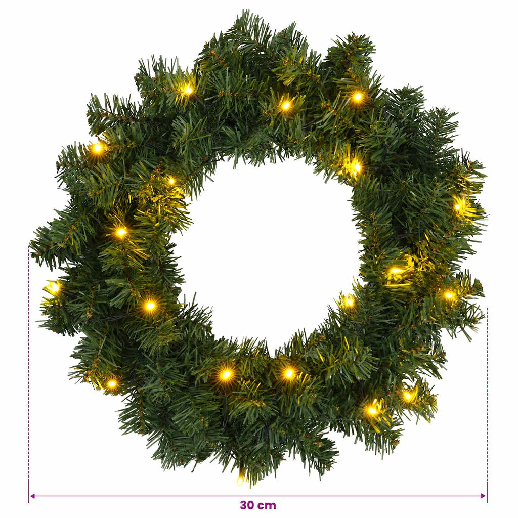 vidaXL Wianek Bożonarodzeniowy zielony Ø 30 cm PVC 25 LED
