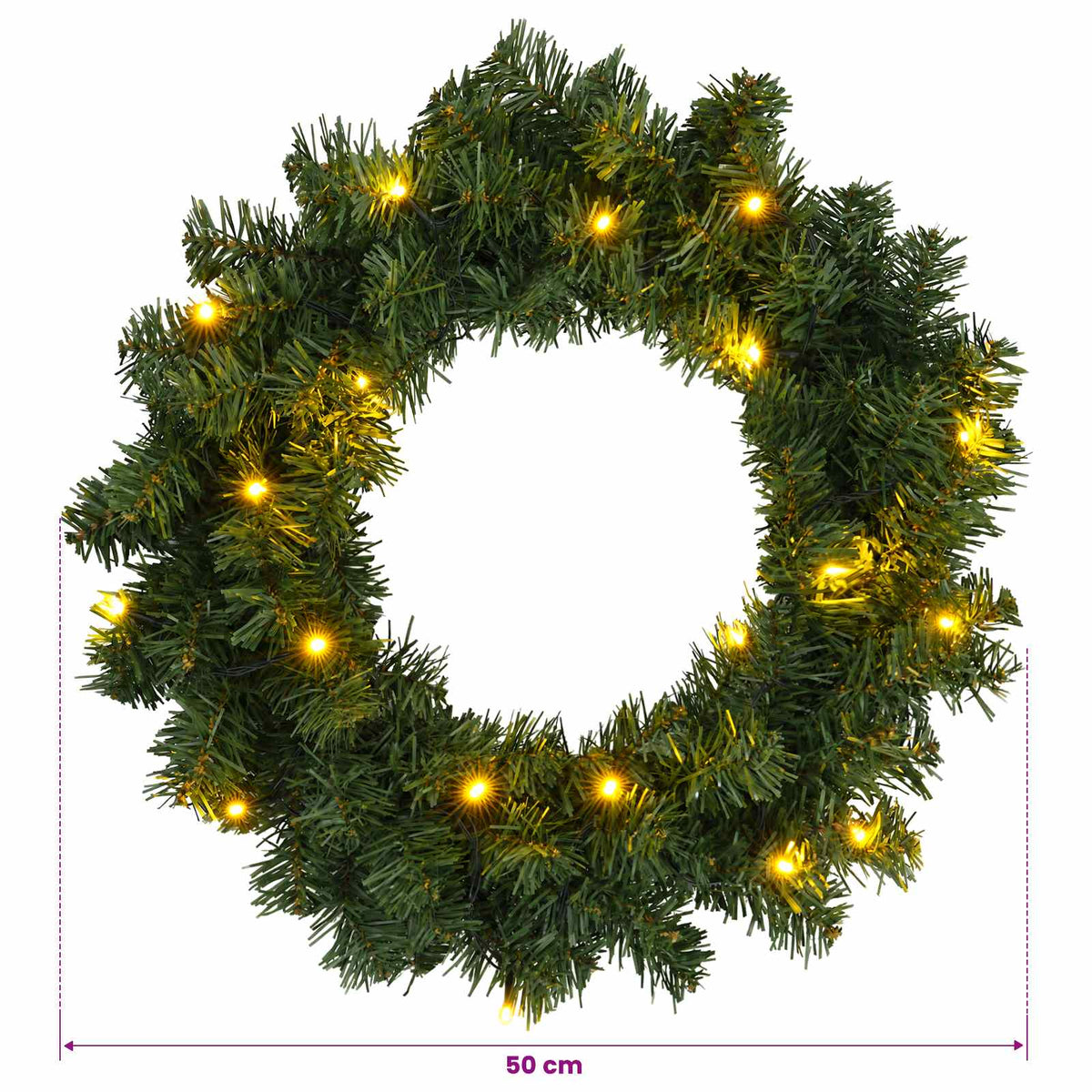 vidaXL Wianek Bożonarodzeniowy zielony Ø 50 cm PVC 25 LED
