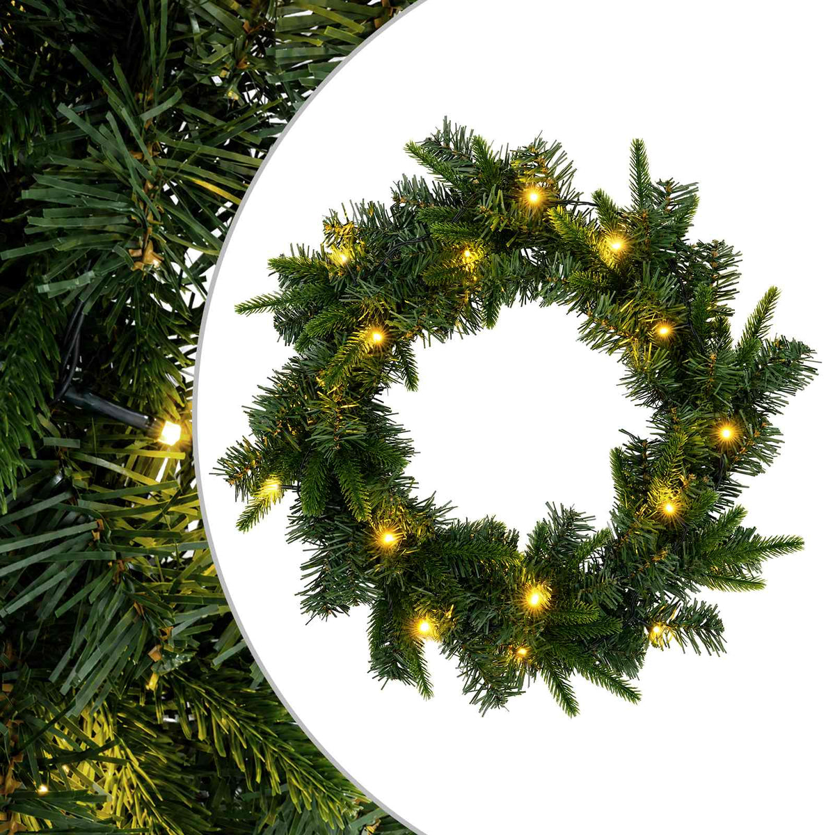 vidaXL Wianek Bożonarodzeniowy zielony Ø 50 cm PVC i PE 25 LED