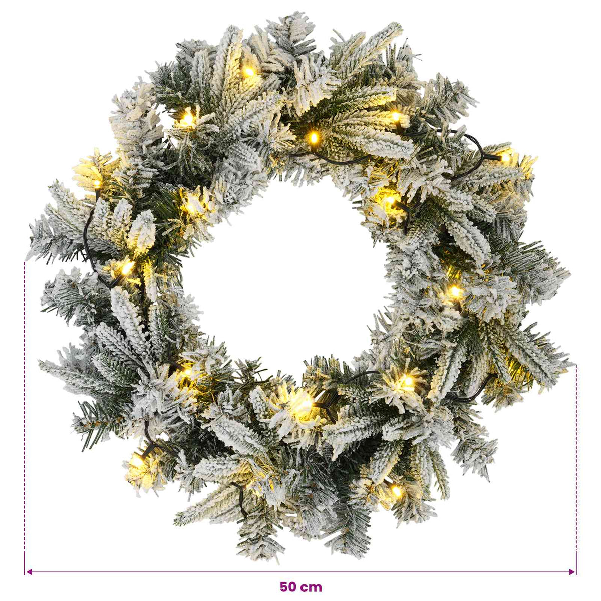 vidaXL Wianek Bożonarodzeniowy Zielony i Biały Ø 50 cm PVC i PE 25 LED