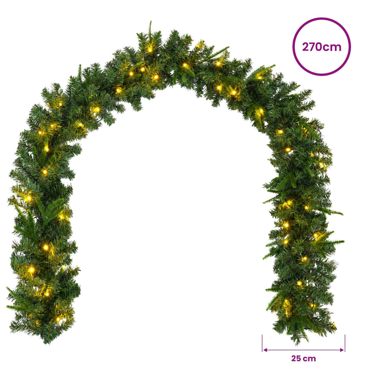 vidaXL Girlanda bożonarodzeniowa zielony 270 cm PVC i PE 50 LED