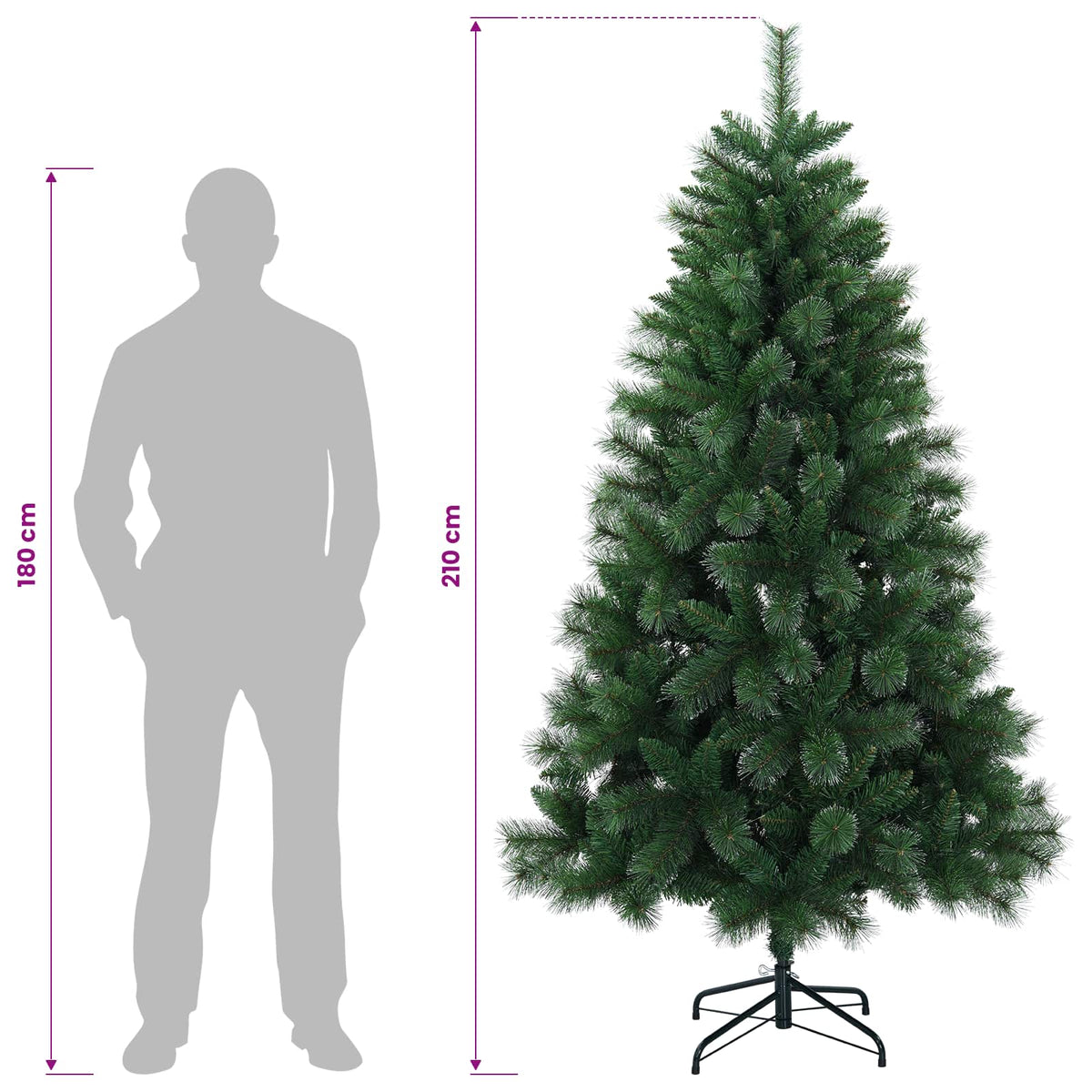 vidaXL Sztuczna choinka 210 cm PVC i Metal zielony