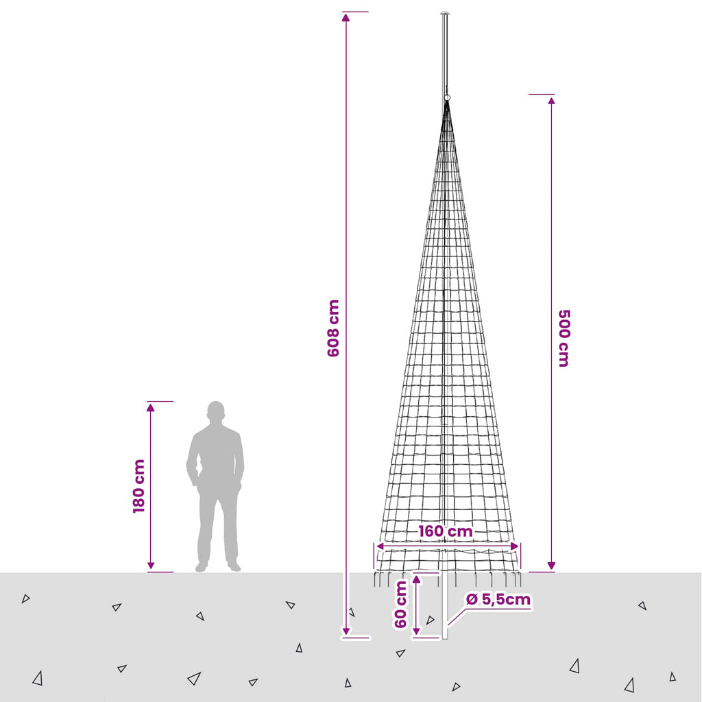 vidaXL Oświetlenie choinkowe ze szpilką i masztem flagowym 500 cm