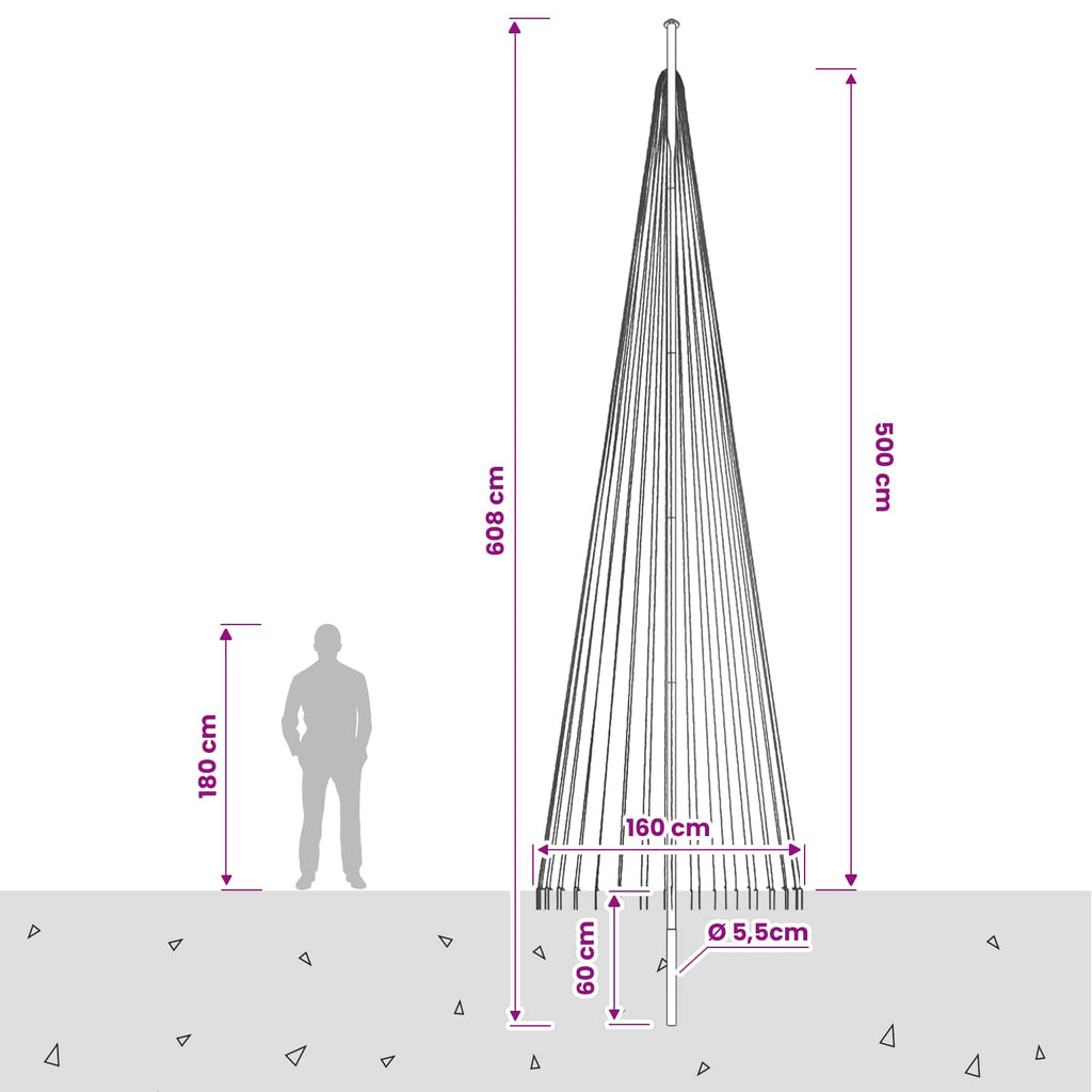 vidaXL Oświetlenie choinkowe ze szpilką i masztem flagowym 500 cm