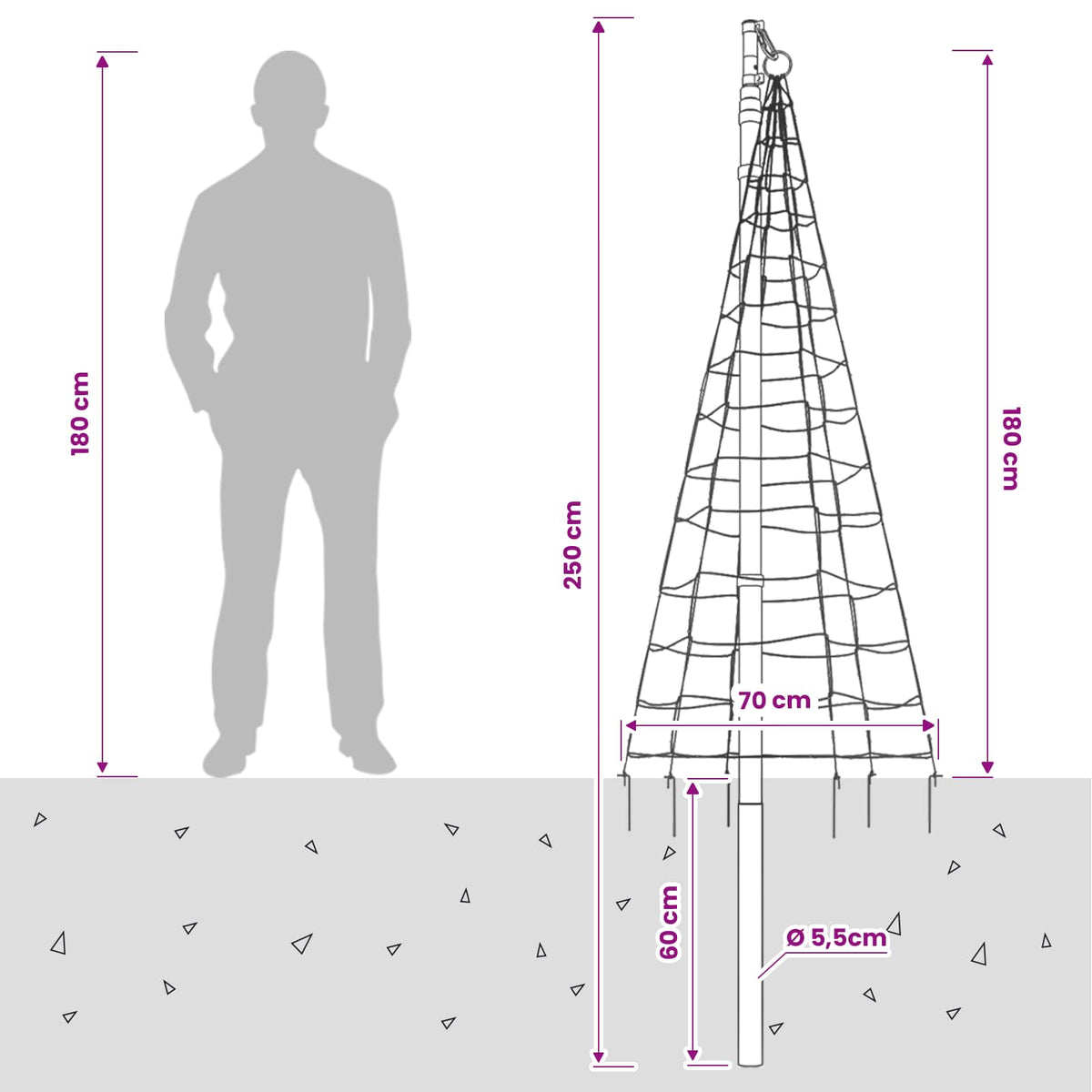 vidaXL Oświetlenie choinkowe ze szpilką i masztem flagowym 180 cm