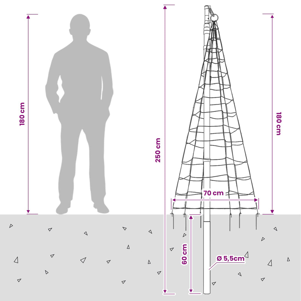 vidaXL Oświetlenie choinkowe ze szpilką i masztem flagowym 180 cm