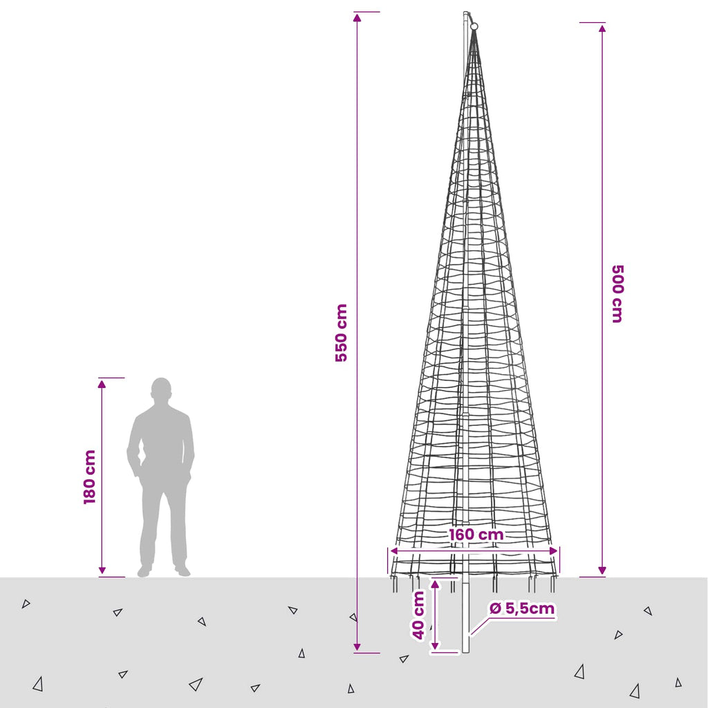 vidaXL Oświetlenie choinkowe ze szpilką i masztem flagowym 500 cm